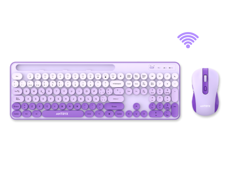 TECLADO Y MOUSE ANTRYX WS-970 WIRELESS PURPLE HOLDER SLOT (ASC-WS970PE)